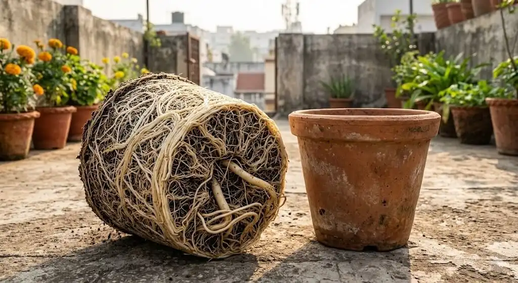 Root-Bound Plants in Indian Summer
