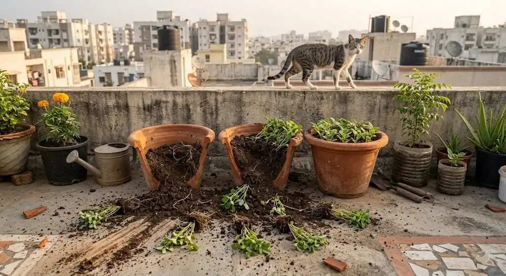 Cats Digging in Pots India