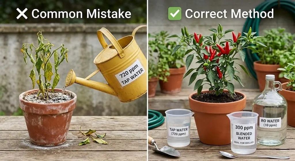 Common mistake — flushing with high TDS tap water vs correct method with RO water blend