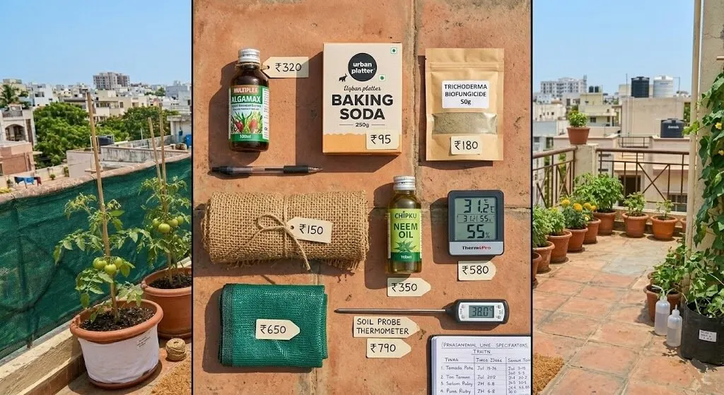 Peak summer kit — Multiplex Algamax, jute cloth, neem oil, baking soda, soil probe, shade cloth
