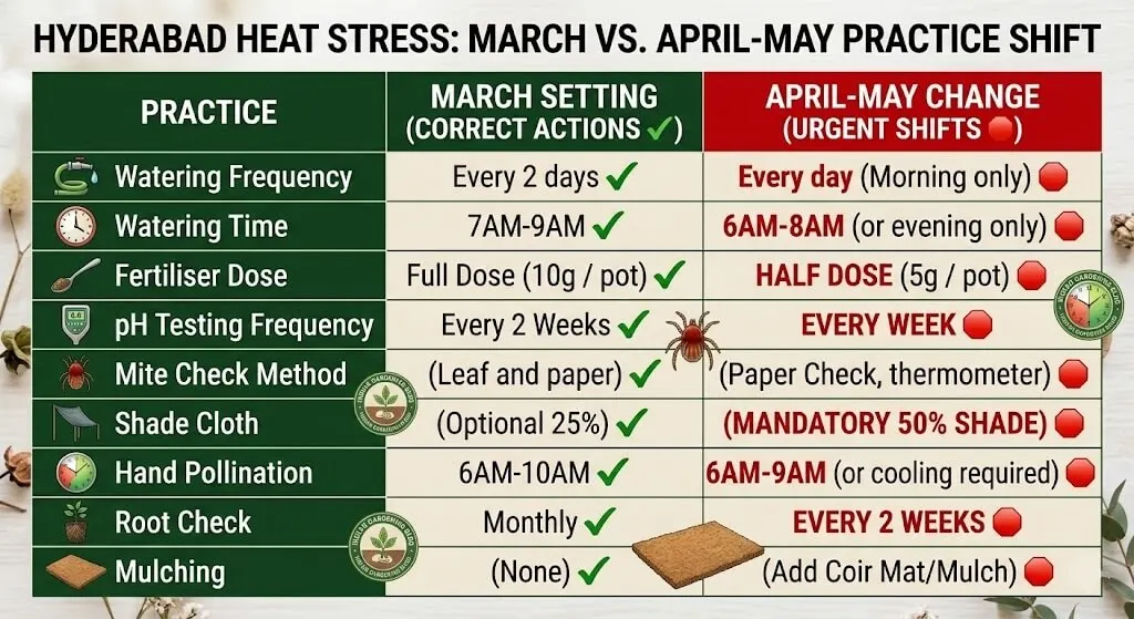 What to continue vs change vs start table — March practices vs April-May adapted practices