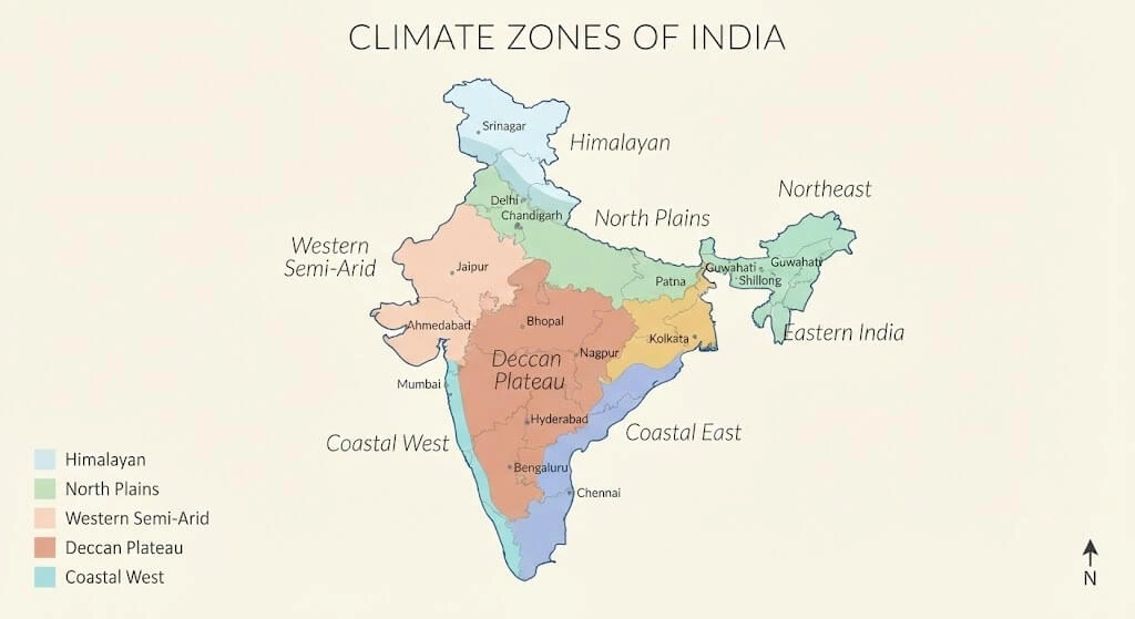 India climate zone reference map for microgreens market and growing conditions