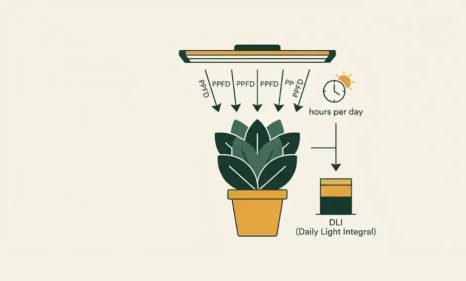 PPFD DLI formula diagram grow light wattage calculation India