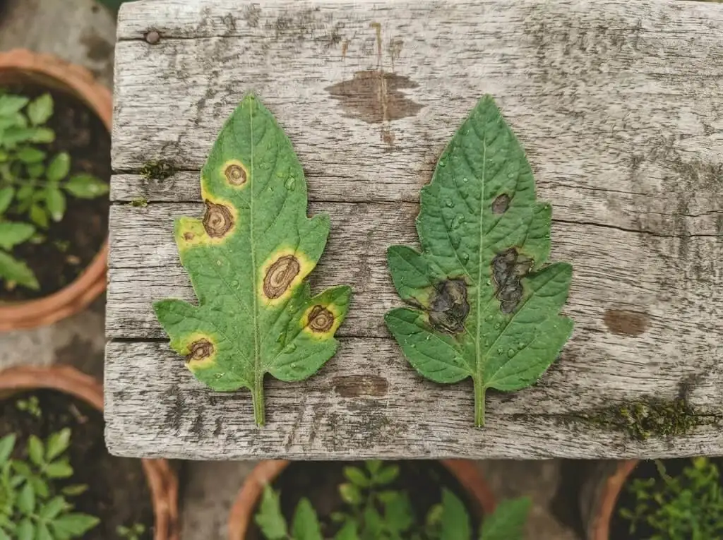 leaf spot vs anthracnose comparison Indian container plants monsoon
