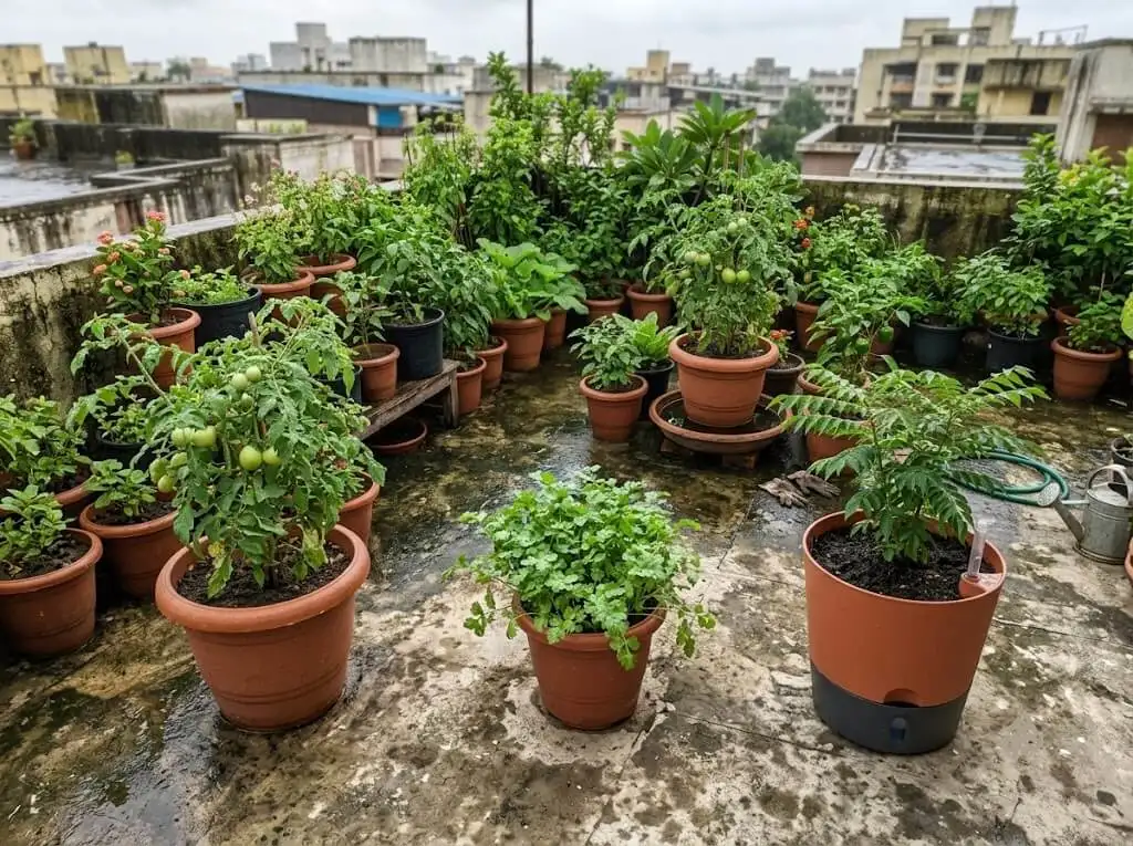 pot spacing airflow fungal disease prevention terrace garden India