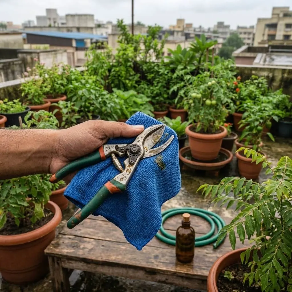 sterilising pruning scissors fungal disease prevention garden tools