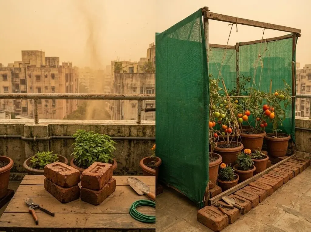 Delhi loo wind tomato terrace shade cloth protocol