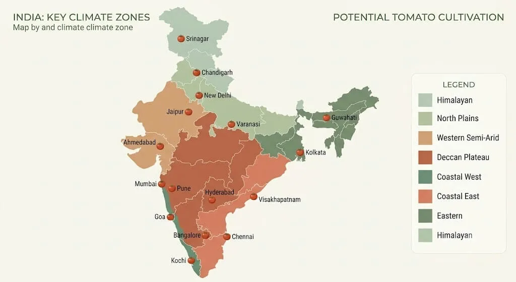 India tomato growing climate zones map