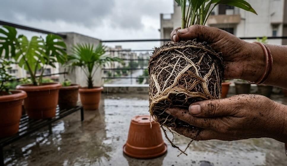 Root rot and waterlogging diagnosis in Indian container plants