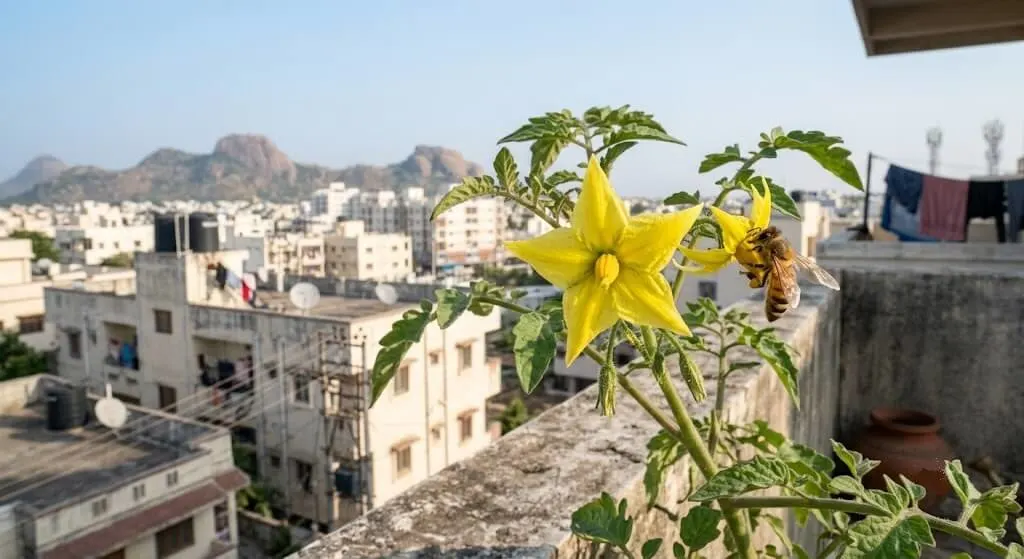 tomato flower winter wide pollination window India