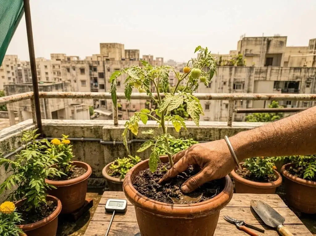 tomato plant wilting midday despite moist soil
