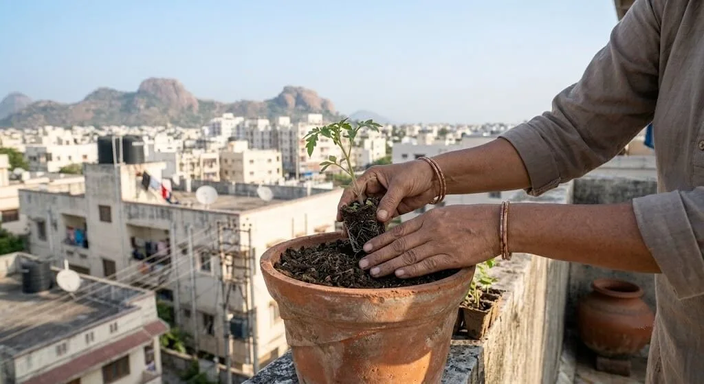 tomato seedling transplant winter container India