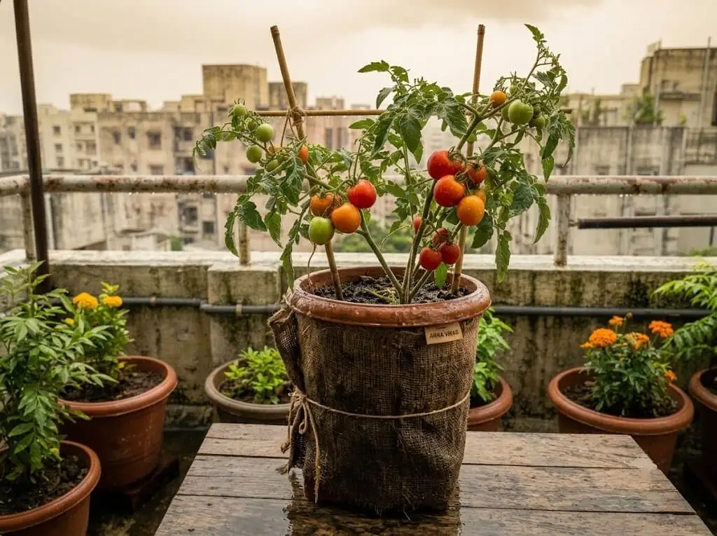 wet jute cloth wrap tomato container heat wave protocol