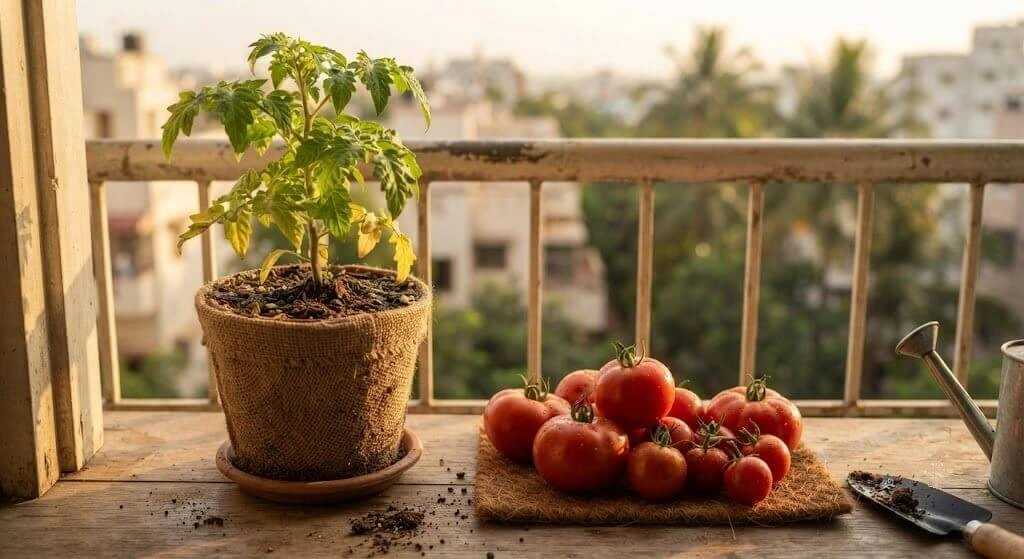 Bangalore tomato harvest DIY potting mix terrace