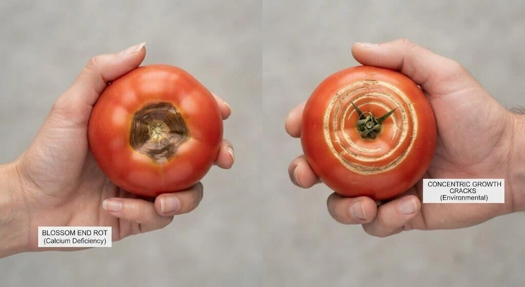 blossom end rot vs fruit cracking tomato comparison