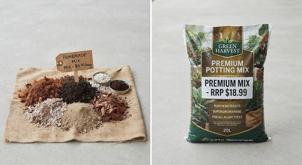 DIY vs commercial potting mix cost comparison bags