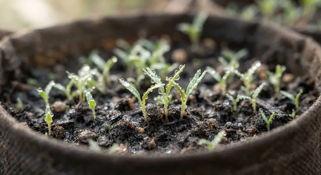 carrot seedlings growing in October container garden India