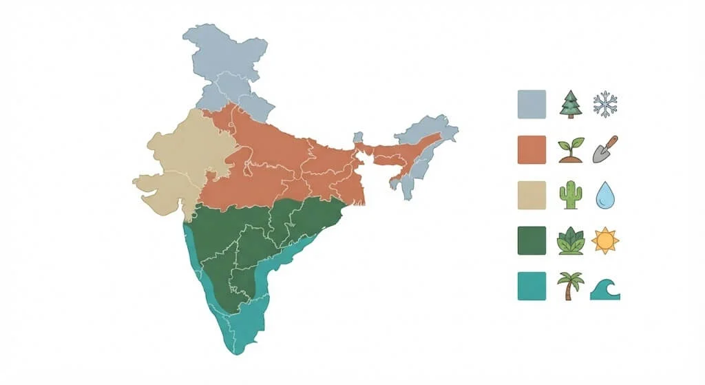 India climate zone map for October gardening by region
