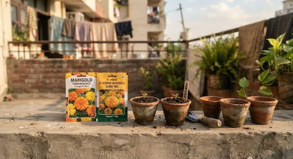 marigold seeds for October flower sowing Indian balcony