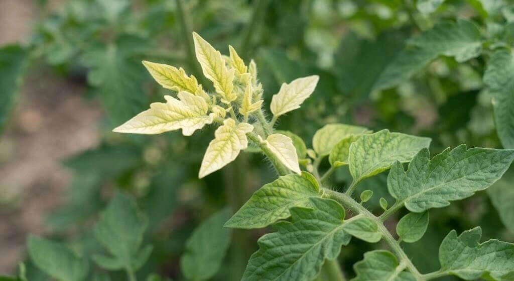 pH lockout yellow new growth tomato leaves green old leaves