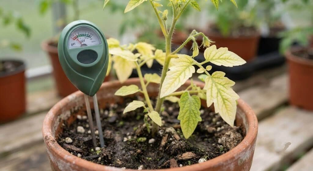 pH lockout yellow tomato leaves soil test