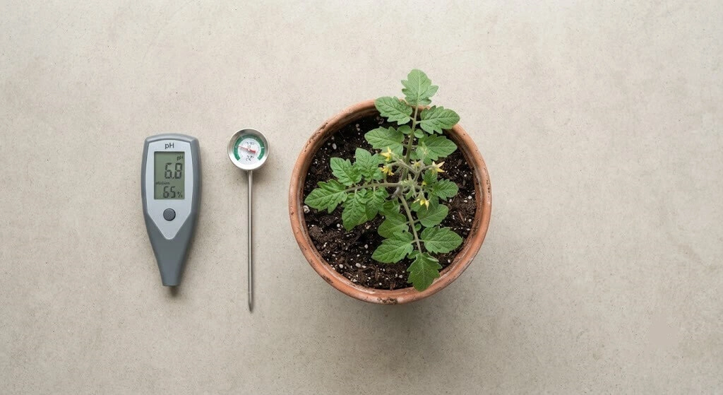 soil pH meter thermometer diagnostic tools tomato plant