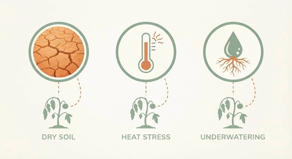 three way wilting diagnosis tomato drought heat root rot chart