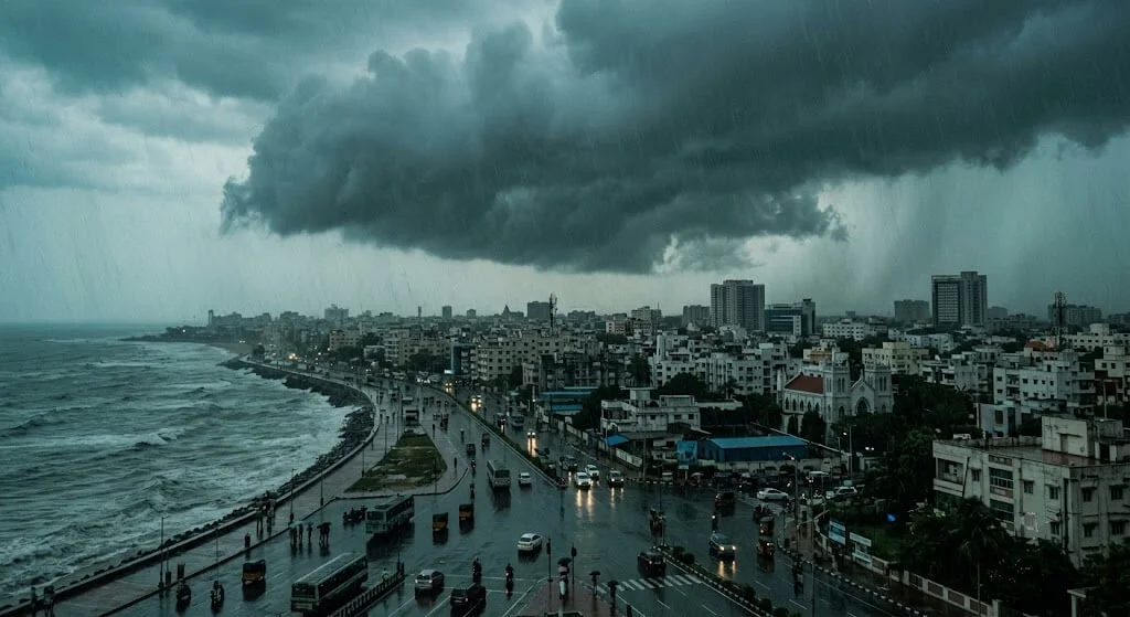 Chennai November northeast monsoon continuing coastal sky