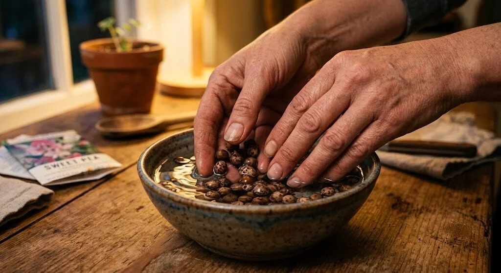 pea-seed-soak.webp	soaking sweet pea seeds before November sowing India